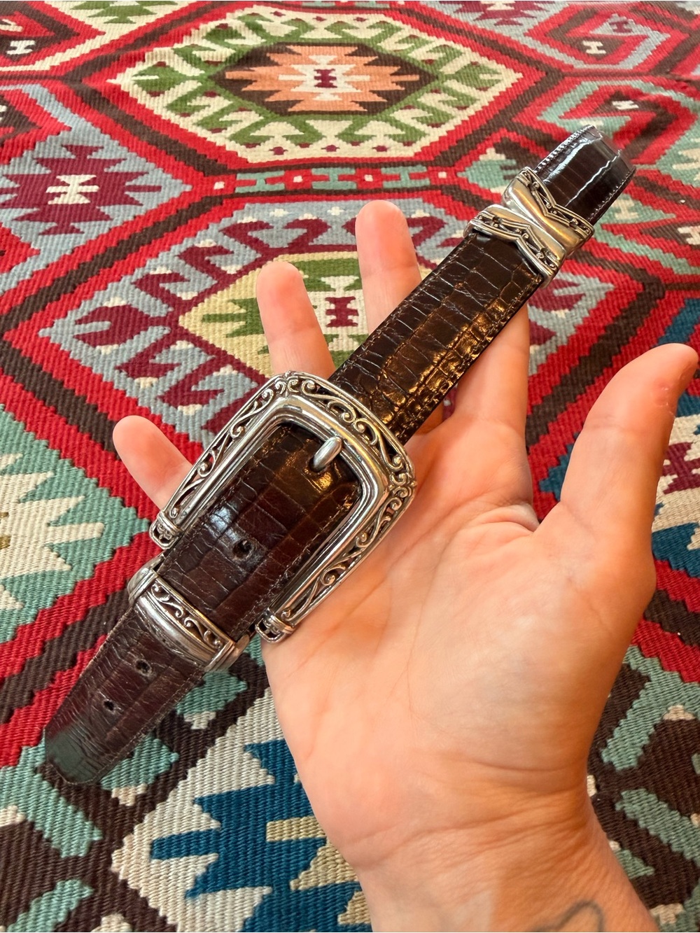 Western reversible croc leather belt
